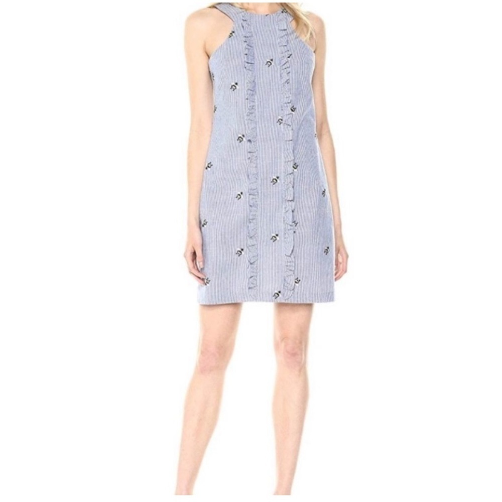Trina Turk Blue Sleeveless Mini Dress with Floral Accents